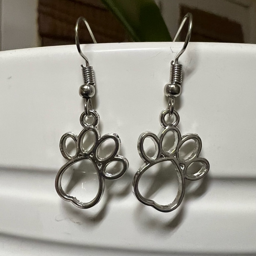 Pair of DOG FOOTprint fish hook earrings